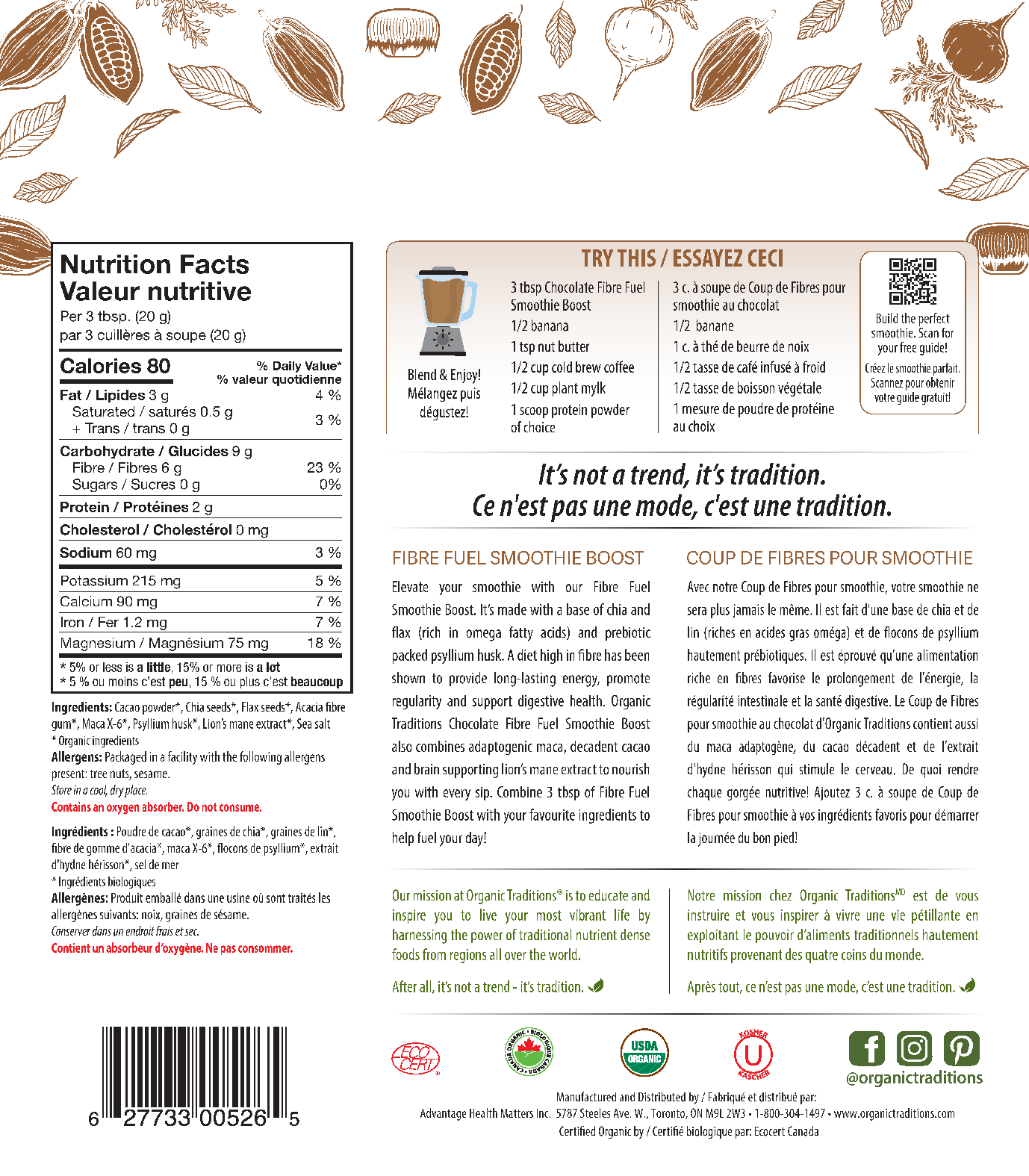 Meesoo. Organic traditions Organic Chocolate Fibre Fuel Smoothie